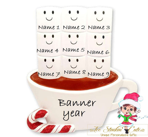 Personalized Christmas Table Topper Hot Chocolate Marshmallow Family of 9/ Best Friends/ Coworkers + Free Shipping!