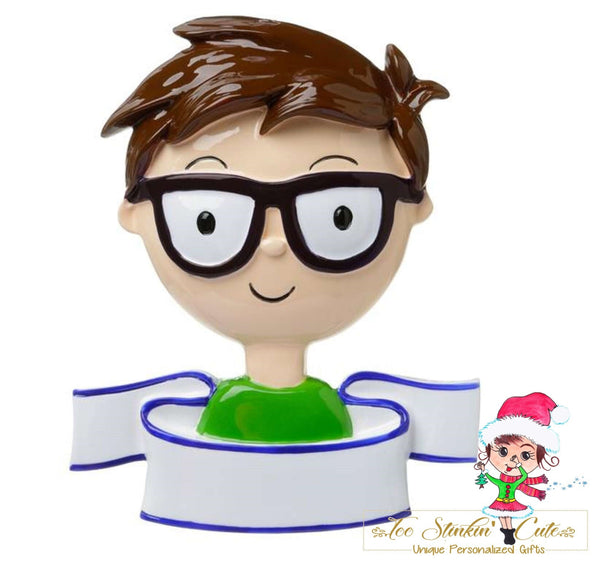 Christmas Ornament Boy with Glasses/ Children/ Kids/ Teen - Personalized + Free Shipping!