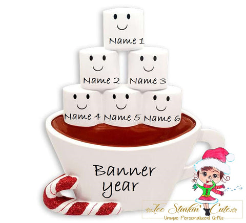 Personalized Christmas Table Topper Hot Chocolate Marshmallow Family of 6/ Best Friends/ Coworkers + Free Shipping!