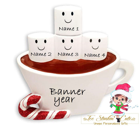 Personalized Christmas Table Topper Hot Chocolate Marshmallow Family of 4/ Best Friends/ Coworkers + Free Shipping!