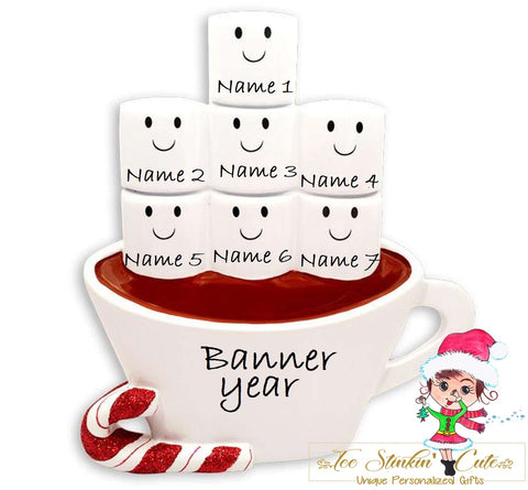 Personalized Christmas Table Topper Hot Chocolate Marshmallow Family of 7/ Best Friends/ Coworkers + Free Shipping!
