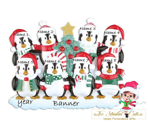 Personalized Christmas Table Topper Penguin Tree Family of 8+ Free Shipping!