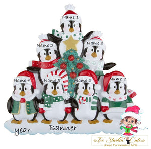 Personalized Christmas Table Topper Penguin Tree Family of 7 + Free Shipping!