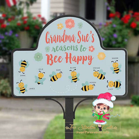 Personalized Custom Magnetic Yard Stake Family Bumble Bee Garden Sign Names