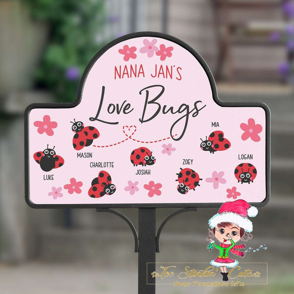 Personalized Custom Magnetic Love Bugs Lady Bugs Yard Stake Family Names