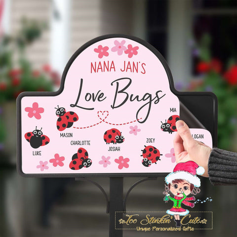 Personalized Custom Magnetic Love Bugs Lady Bugs Yard Stake Family Names