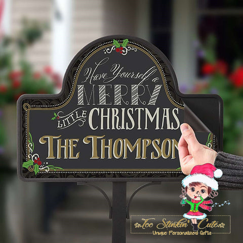 Personalized Custom Magnetic Yard Stake Merry Little Christmas Family Garden Sign