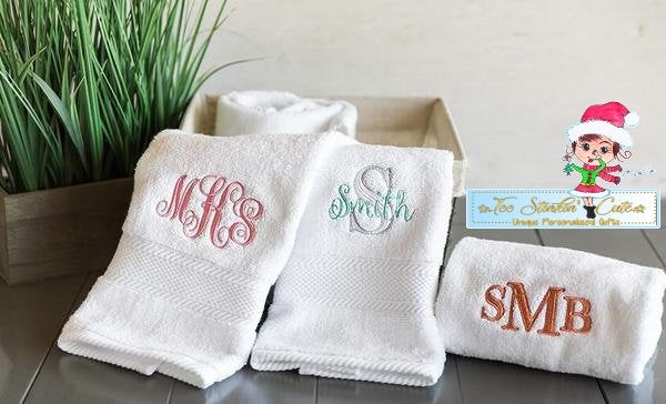 Personalized Luxury Embroidered Hand Towel & Bath Towel Set (Bathroom, –  Too Stinkin' Cute