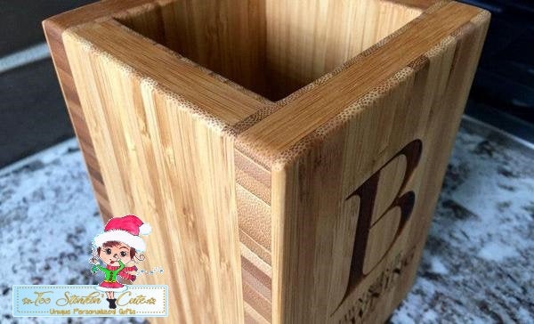 Personalized Bamboo Kitchen Utensil Holder (Spoon, Cooking, Organizer, Crock, Jar, Caddy, Container)