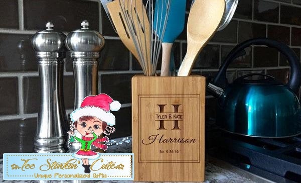 Personalized Bamboo Kitchen Utensil Holder (Spoon, Cooking, Organizer, Crock, Jar, Caddy, Container)
