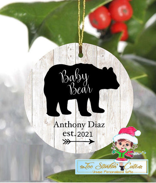 Personalized Christmas Hardboard Ornament Bear Family + Free Shipping (Custom, Baby Bear, Papa Bear, Mama Bear)