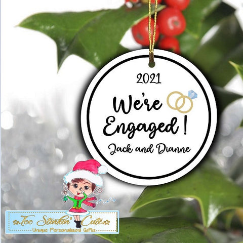 Personalized ANY NAMES + DATES Hardboard We're Engaged! Christmas Ornament/ Custom Couple's Ornament/ Unique Gift/ Engaged/ Wedding/ Couple