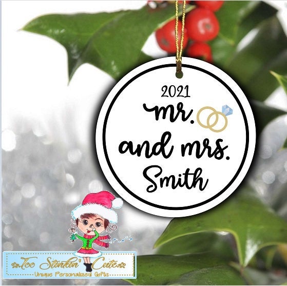 Personalized ANY NAMES + DATES Hardboard We're Engaged! Christmas Ornament/ Custom Couple's Ornament/ Unique Gift/ Engaged/ Wedding/ Couple