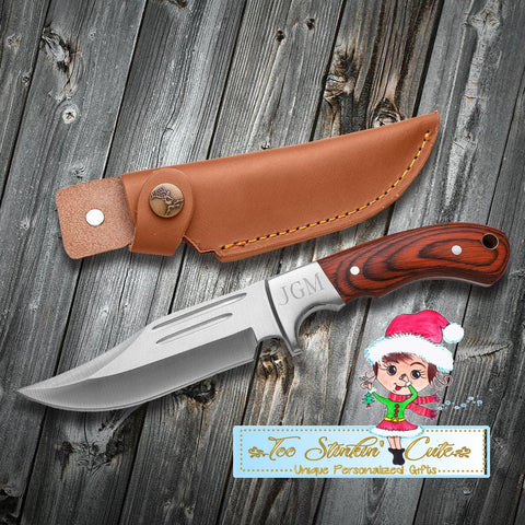 Personalized Wood Handle Hunting Knife (Father's Day, Dad, Papa, Grandpa, Daddy, Custom, Hunting, Fishing)