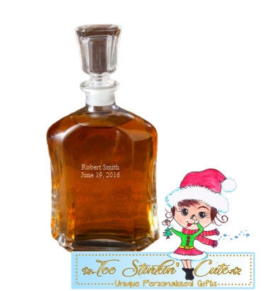 Personalized Decanter - Glass Whiskey Decanter - 8 Monogram Designs (Housewarming, Father's Day, Bar, Man Cave, Men)