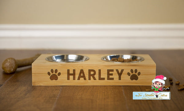 Dog and Cat Feeding Stands with Bowls Personalized Custom (Pet/ Furbaby/ Animal/ Puppy/Cat/Kitten)