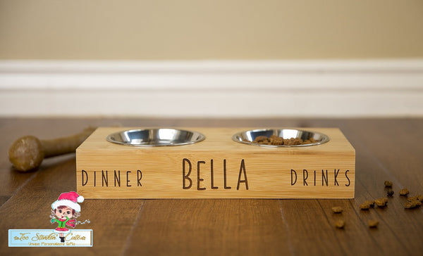Dog and Cat Feeding Stands with Bowls Personalized Custom (Pet/ Furbaby/ Animal/ Puppy/Cat/Kitten)