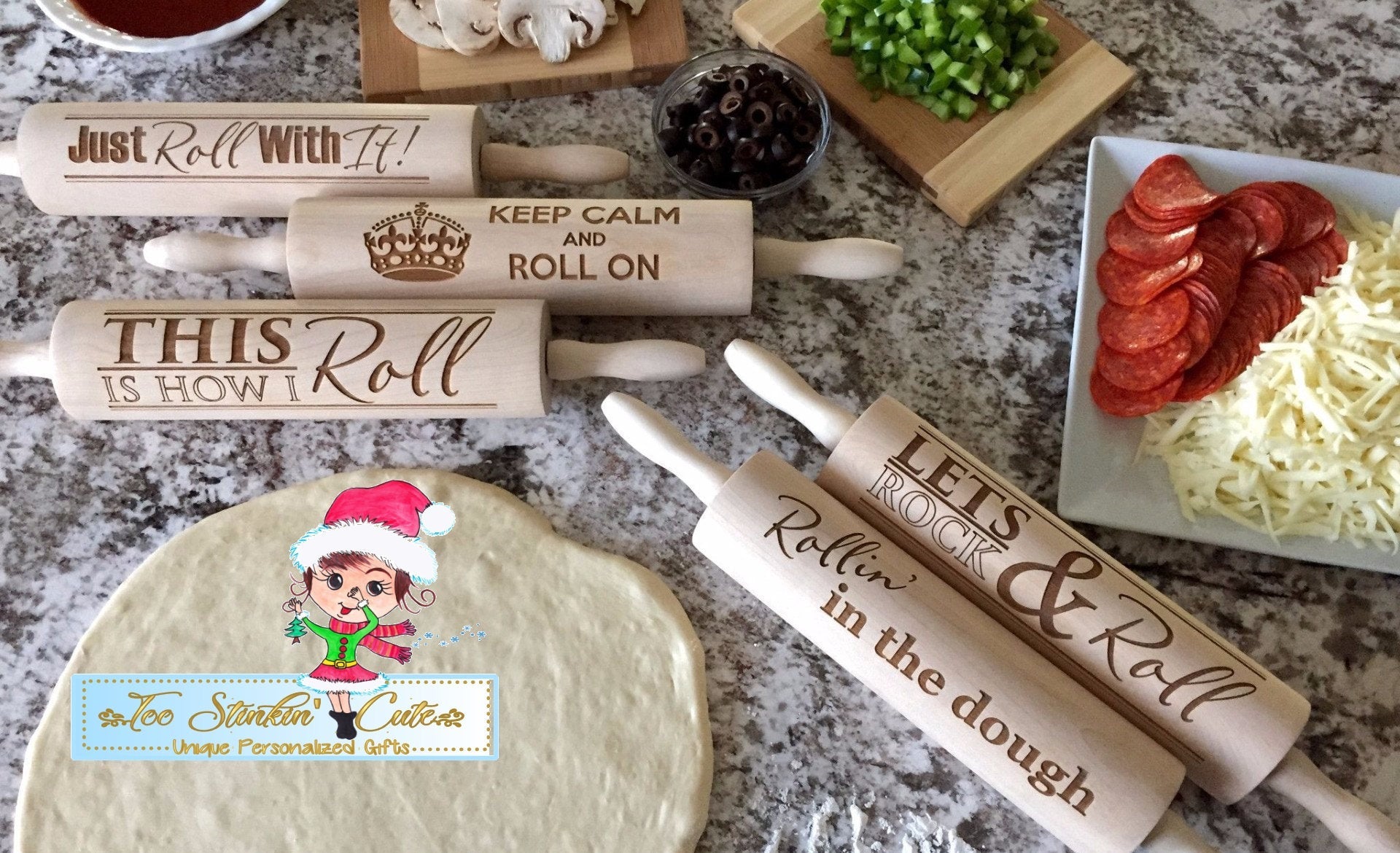 Custom Personalized Rolling Pins (Housewarming, Kitchen, Mothers Day, Mom, Grandma, Women)