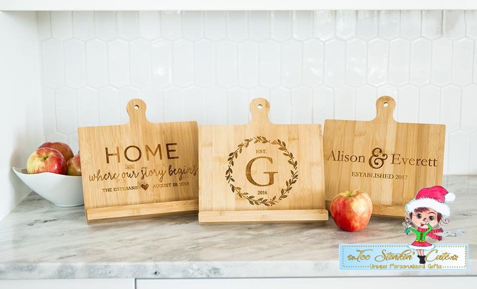 Custom Personalized Bamboo Cookbook Holder (Housewarming, Kitchen, Mothers Day, Mom, Grandma, Women, Recipe Stand)
