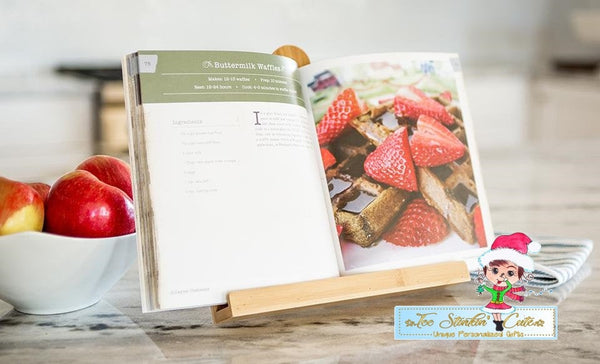 Custom Personalized Bamboo Cookbook Holder (Housewarming, Kitchen, Mothers Day, Mom, Grandma, Women, Recipe Stand)
