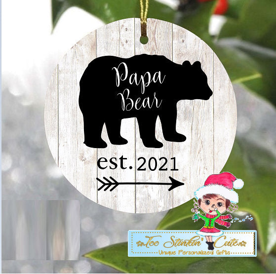 Personalized Christmas Hardboard Ornament Bear Family + Free Shipping (Custom, Baby Bear, Papa Bear, Mama Bear)