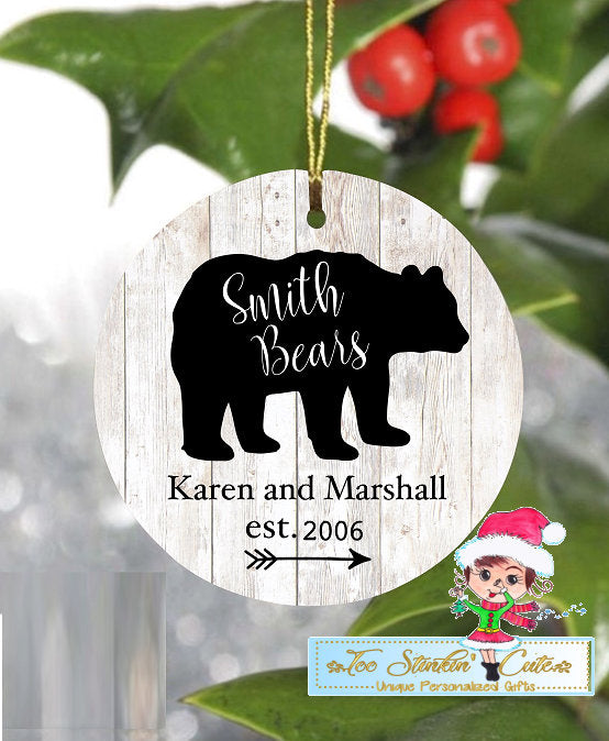 Personalized Christmas Hardboard Ornament Bear Family + Free Shipping (Custom, Baby Bear, Papa Bear, Mama Bear)
