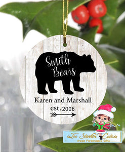 Personalized Christmas Hardboard Ornament Bear Family + Free Shipping (Custom, Baby Bear, Papa Bear, Mama Bear)