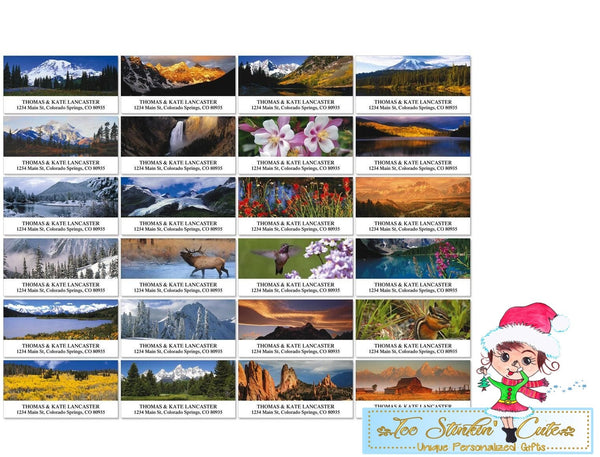Snow Mountain Landscapes Custom Personalized  Address Labels Flower Elk Hummingbird Squirrel Farm