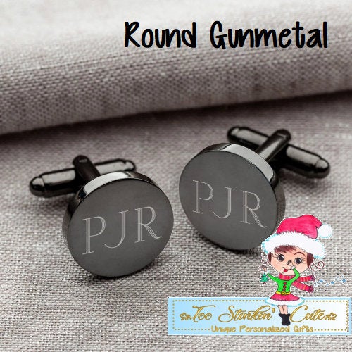 Personalized Cufflinks - Square, Round (Gunmetal