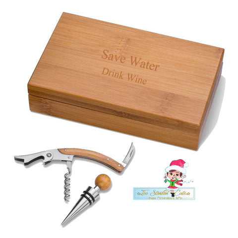 Personalized ANY NAME Bamboo Wine Kit/ Bottle Opener/ Custom Wine Tools/ Newlywed/ Wedding/ Unique Gift