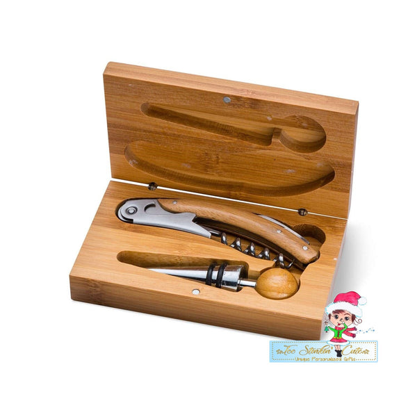 Personalized ANY NAME Bamboo Wine Kit/ Bottle Opener/ Custom Wine Tools/ Newlywed/ Wedding/ Unique Gift