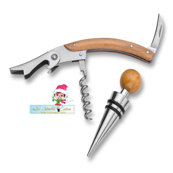 Personalized ANY NAME Bamboo Wine Kit/ Bottle Opener/ Custom Wine Tools/ Newlywed/ Wedding/ Unique Gift