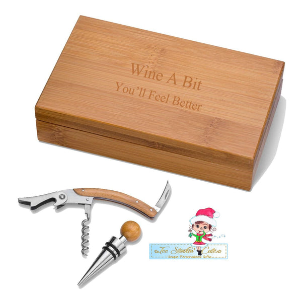 Personalized ANY NAME Bamboo Wine Kit/ Bottle Opener/ Custom Wine Tools/ Newlywed/ Wedding/ Unique Gift