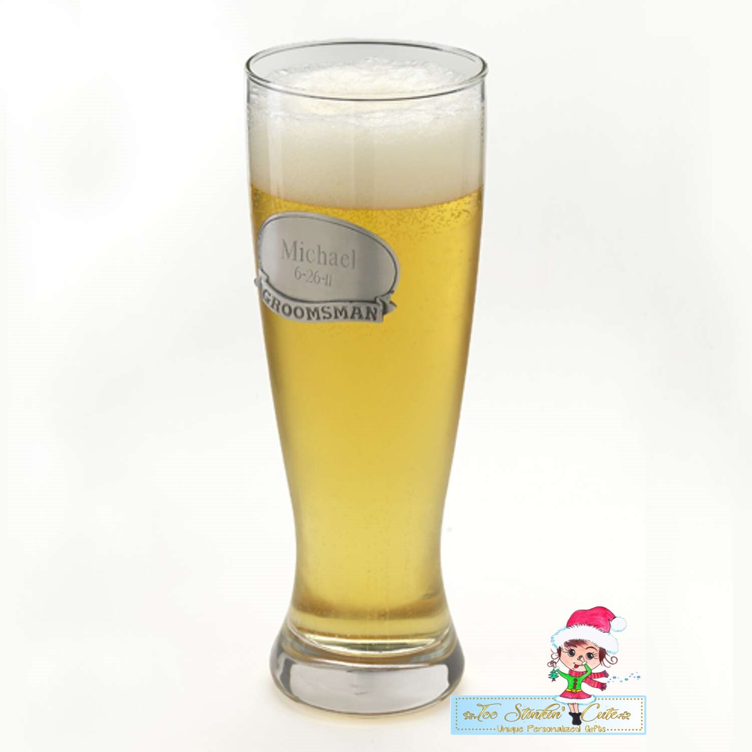 Personalized ANY NAME Grand Pilsner w/Pewter Medallion/ Custom Beer Mug Glass/ Unique Gift/ Wedding Groomsman Usher Groom Best Man