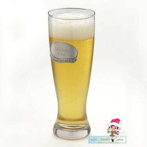 Personalized ANY NAME Grand Pilsner w/Pewter Medallion/ Custom Beer Mug Glass/ Unique Gift/ Wedding Groomsman Usher Groom Best Man