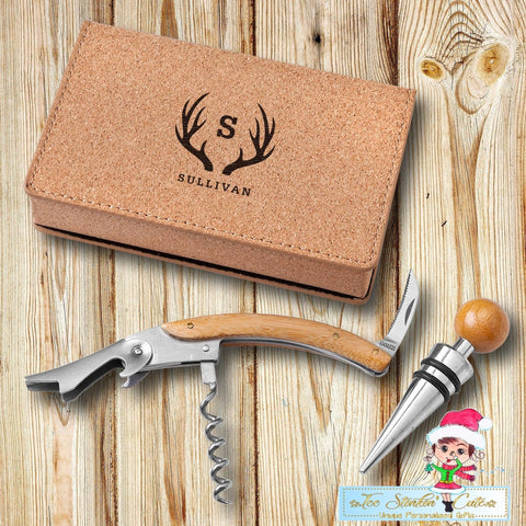 Personalized Wine Opener Set - Cork + Free Shipping/ Executive Boss Office Gift Unique