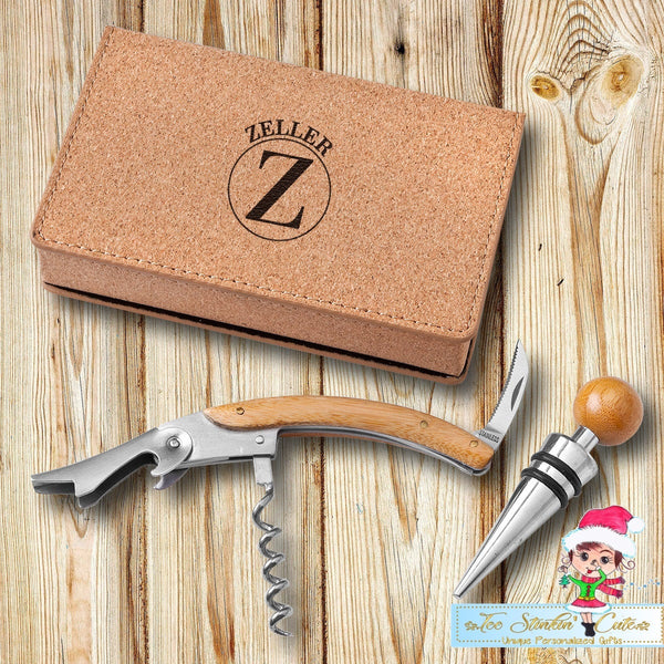 Personalized Wine Opener Set - Cork + Free Shipping/ Executive Boss Office Gift Unique