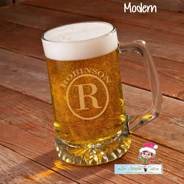 Personalized 25oz Monogrammed Sports Mug/ Custom Beer Mug/ Unique Gift/ Mens Gift/ Groomsman/ Wedding/ Man Cave