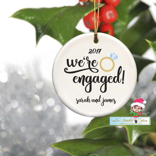 Personalized ANY NAMES + DATES Ceramic We're Engaged! Christmas Ornament/ Custom Couple's Ornament/ Unique Gift/ Engaged/ Wedding/ Couple