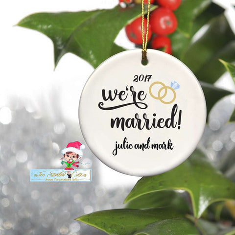 Personalized ANY NAMES + DATES Ceramic We're Married! Christmas Ornament/ Custom Couple's Ornament/ Unique Gift/ Engaged/ Wedding/ Couple