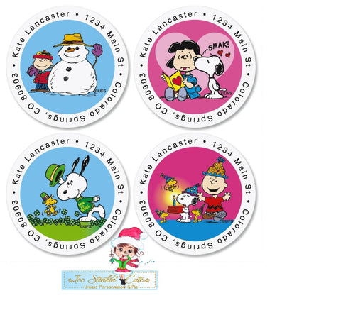 Custom Personalized PEANUTS® Year Round Round Address Label/ Many Designs!