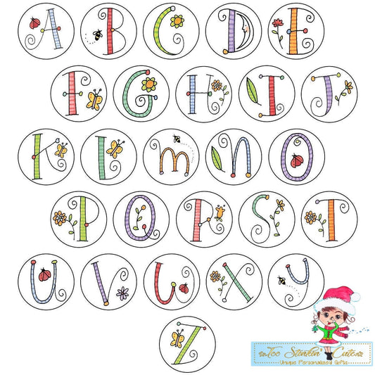 ANY INITIAL Custom Personalized Cute Girly Whimsical Round Address Labels/ House Number