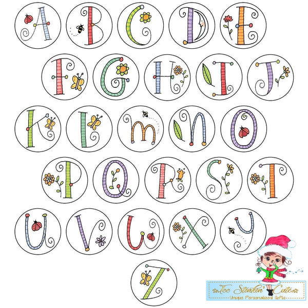 ANY INITIAL Custom Personalized Cute Girly Whimsical Round Address Labels/ House Number