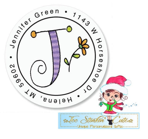 ANY INITIAL Custom Personalized Cute Girly Whimsical Round Address Labels/ House Number