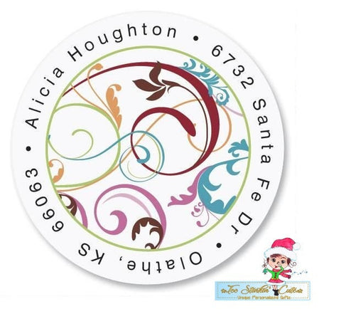 Custom Personalized Fantasia Round Address Labels/ Cute Swirly Girly Return Address