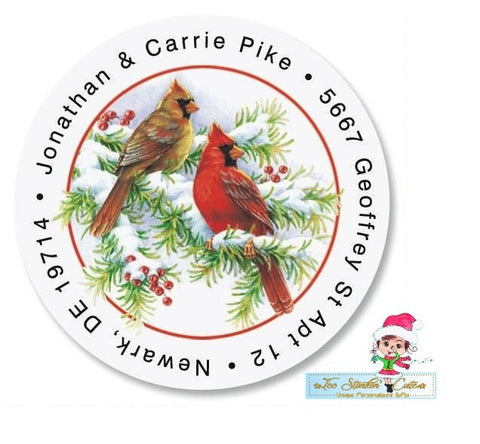 Custom Personalized Cardinals Birds Round Address Labels/ House Number