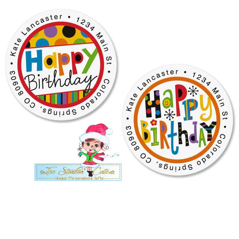 Custom Personalized Happy Birthday Round Address Label/ Multiple Designs!