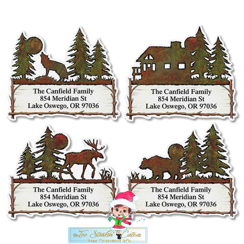 Custom Personalized Wilderness Lodge Diecut Address Labels (4 designs)/ Country Cabin Return Address