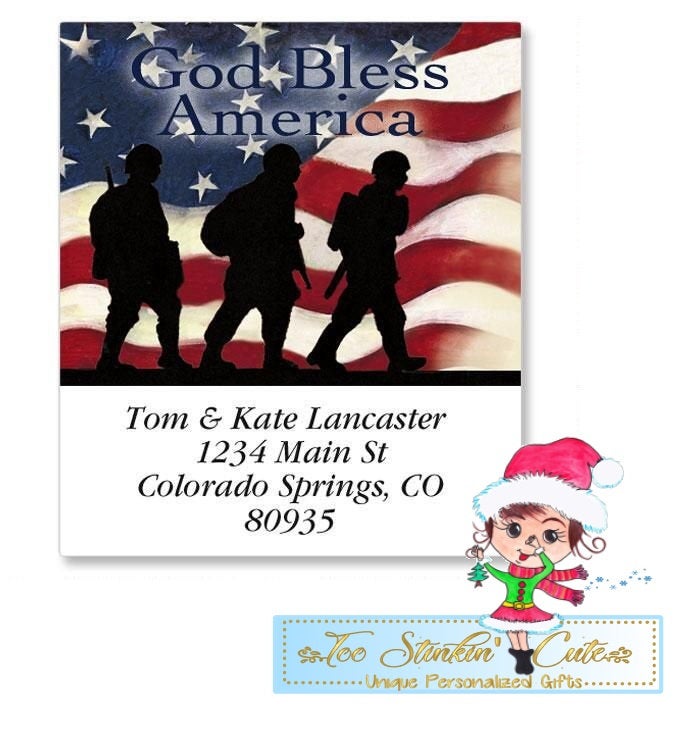 Custom Personalized Soldier USA Address Labels/ Army Military Marine Navy Air Force Veteran