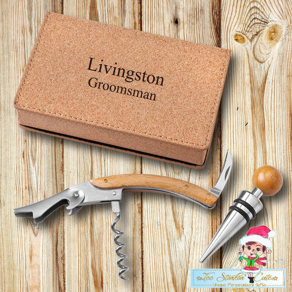 Personalized Wine Opener Set - Cork + Free Shipping/ Executive Boss Office Gift Unique